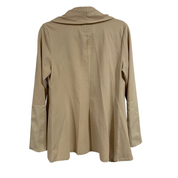 Bagatelle Colelction Tan Waterfall Open Cardigan w/Faux Leather Arm Patches Size - Picture 6 of 8
